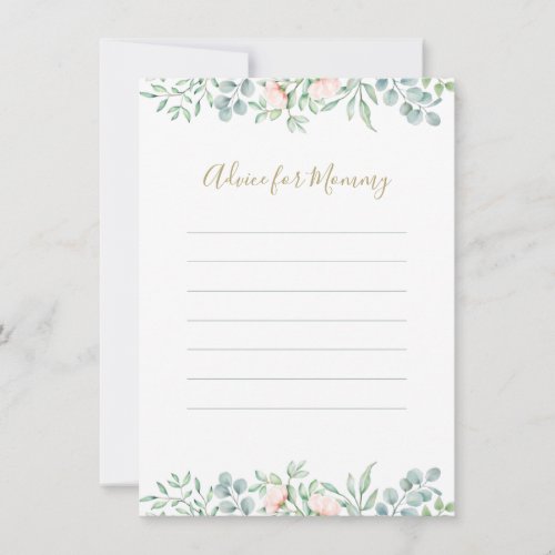 Watercolor Greenery Peach Roses Floral Baby Shower Advice Card