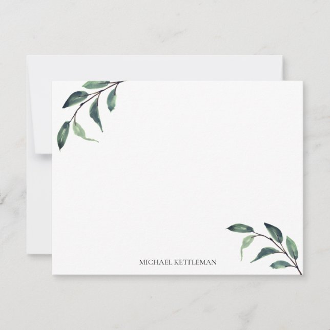 Watercolor Greenery Personalize and Monogram Note Card (Front)