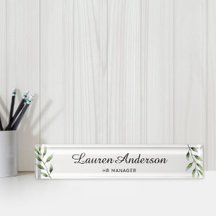 Watercolor Greenery Personalized Desk Name Plate