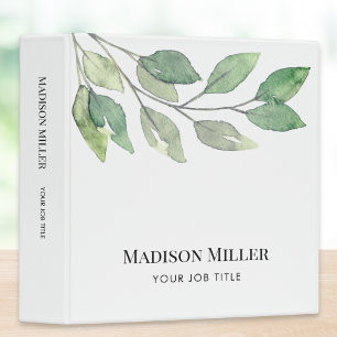 Watercolor Greenery Personalized Job Title 3 Ring Binder