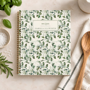Watercolor Greenery Personalized Name Recipe Notebook