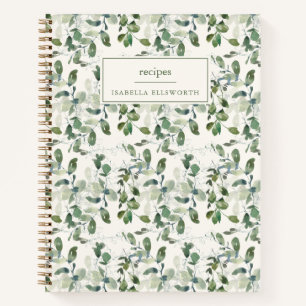Watercolor Greenery Personalized Name Recipe Notebook