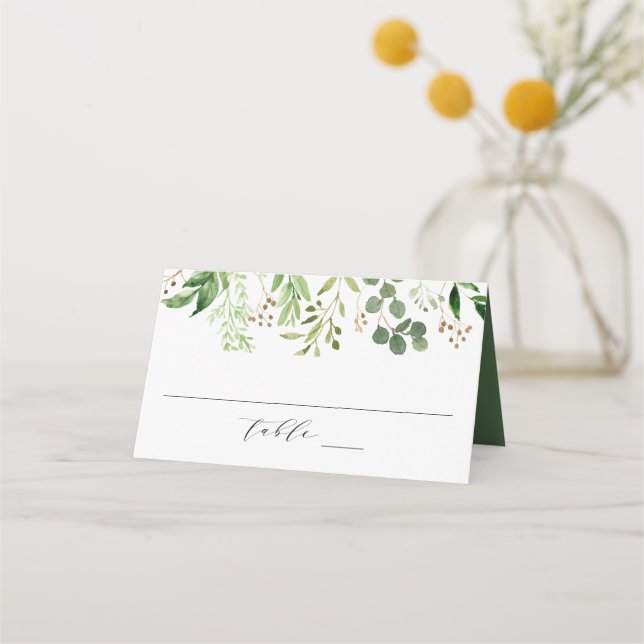 Watercolor Greenery | Personalized Wedding Place Card (Front)