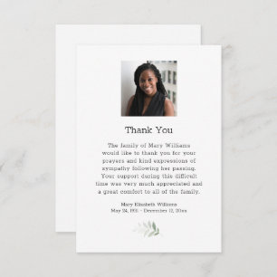 Watercolor Greenery Photo Funeral Thank You Card