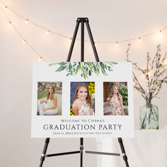 Watercolor Greenery Photo Graduation Party Foam Board (In Situ (Stand))