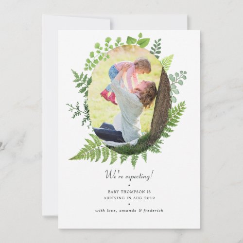 Watercolor Greenery Photo Pregnancy Announcement