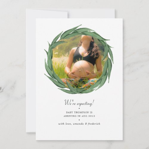 Watercolor Greenery Photo Pregnancy Announcement