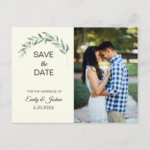 Watercolor Greenery  Photo Save the Date Announcement Postcard