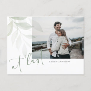 Watercolor Greenery Photo Wedding Save the Date Postcard