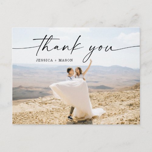 Watercolor Greenery Photo Wedding Thank You  Postcard