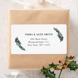 Watercolor Greenery Pine Cone Minimalist Address L Label