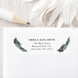 Watercolor Greenery Pine Cone Minimalist Address Label