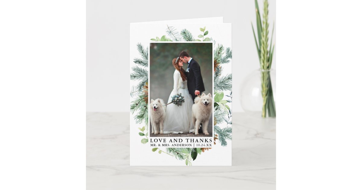 Watercolor Greenery Pine Love Thanks Wedding Fold Thank You Card | Zazzle