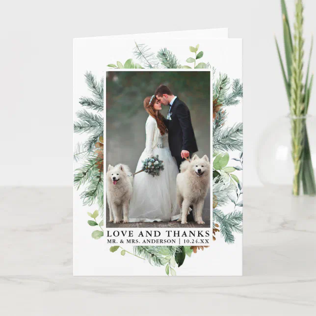 Watercolor Greenery Pine Love Thanks Wedding Fold Thank You Card | Zazzle