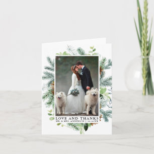 Watercolor Greenery Pine Love Thanks Wedding Note Thank You Card