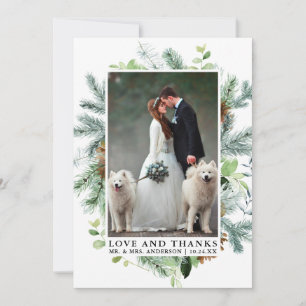 Watercolor Greenery Pine Love Thanks Wedding Thank You Card