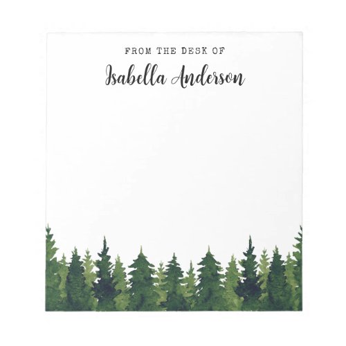 Watercolor Greenery Pine Trees Personalized  Notepad