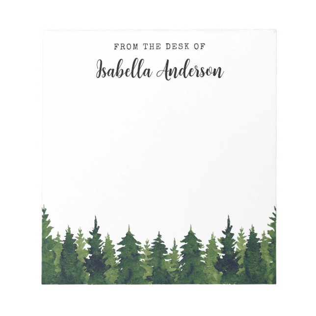 Watercolor Greenery Pine Trees Personalized  Notepad (Front)