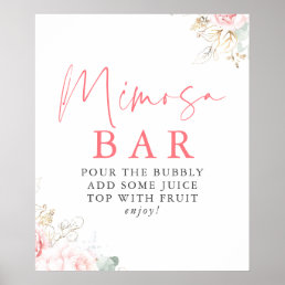 Watercolor Greenery Pink Floral Mimosa Bar Sign