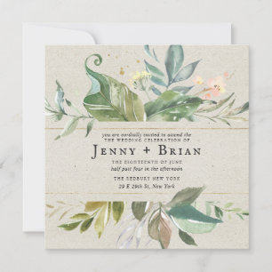 Watercolor Greenery Pink Floral Square Wedding