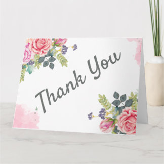 Watercolor Greenery Pink Flowers Card