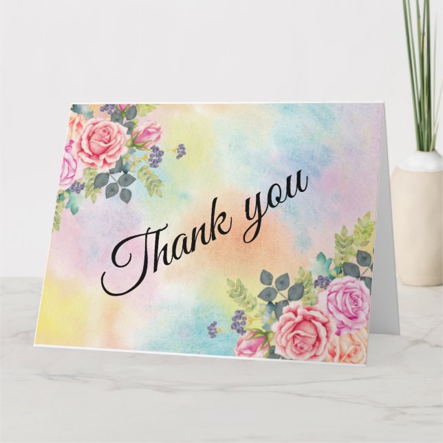 Watercolor Greenery Pink Flowers Note Card (Front)