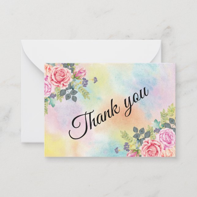 Watercolor Greenery Pink Flowers Note Card (Front)