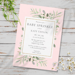 Watercolor Greenery Pink Girl Baby Sprinkle Invitation