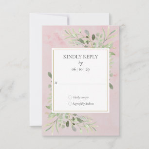 Watercolor Greenery Pink Marble Wedding RSVP