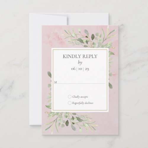 Watercolor Greenery  Pink Marble Wedding RSVP