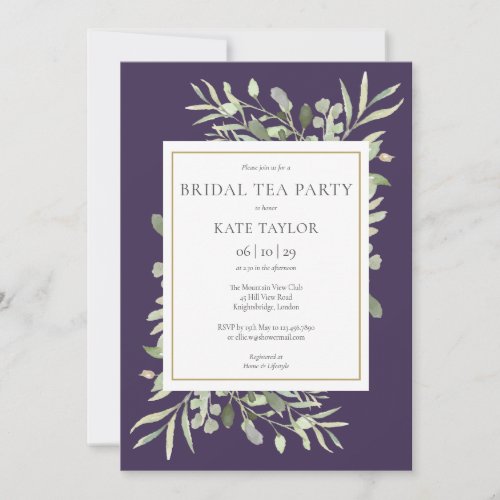 Watercolor Greenery Purple Bridal Tea Party Invitation