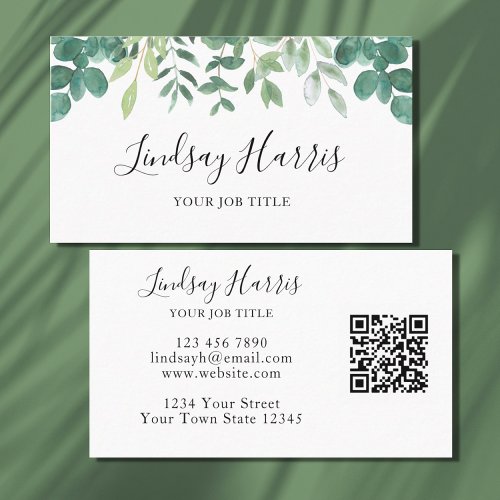 Watercolor Greenery QR Code Business Card