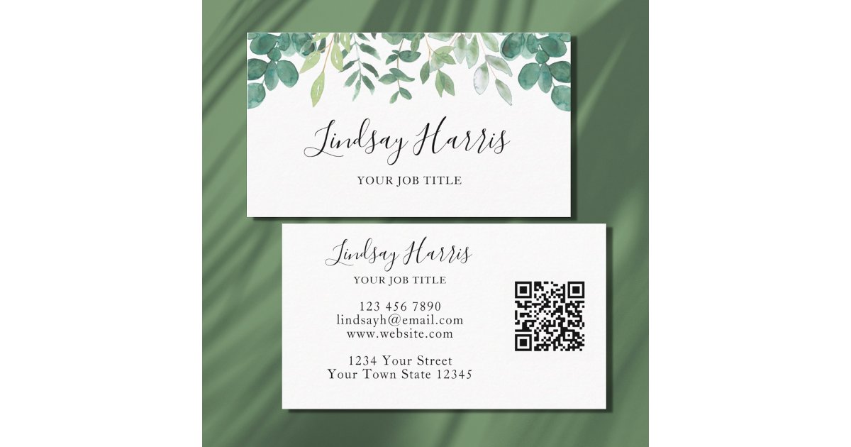 Watercolor Greenery QR Code Business Card | Zazzle