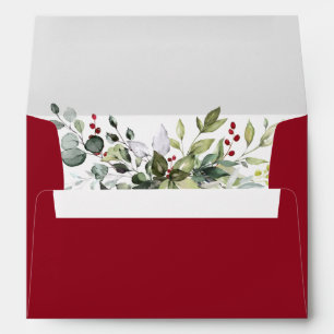 Watercolor Greenery Red Berries Christmas  Envelope