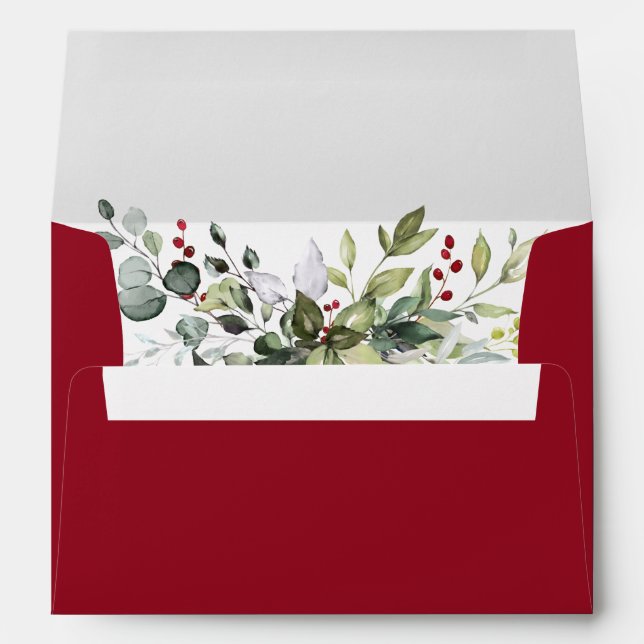 Watercolor Greenery Red Berries Christmas  Envelope (Back (Bottom))