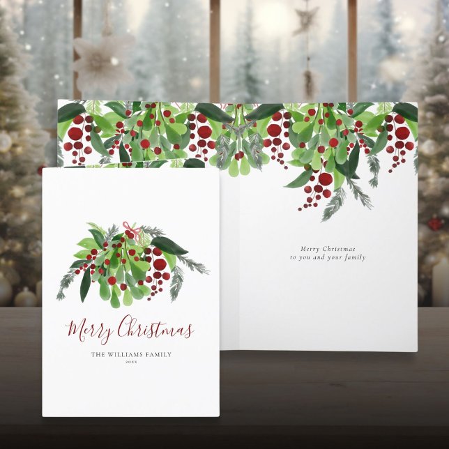 Watercolor Greenery Red Berries Christmas Holiday Card (Watercolor Greenery Red Berries Christmas Holiday Card)