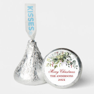 Watercolor Greenery Red Berries Merry Christmas Hershey®'s Kisses®