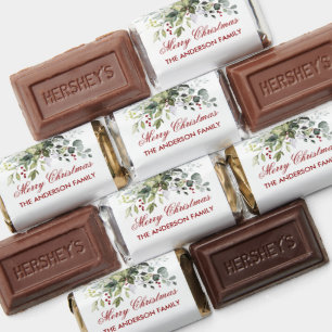 Watercolor Greenery Red Berries Merry Christmas Hershey's Miniatures