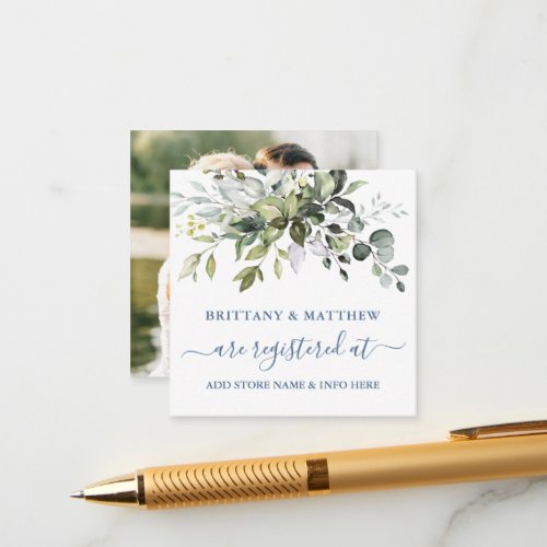 Watercolor Greenery Registry Photo Dusty Blue Enclosure Card