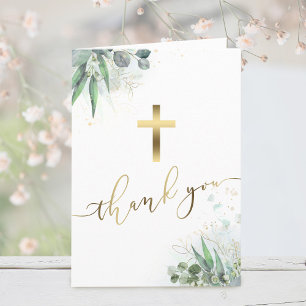 watercolor greenery religious Thank you Card