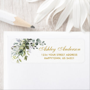 Watercolor Greenery Return Address Gold Label
