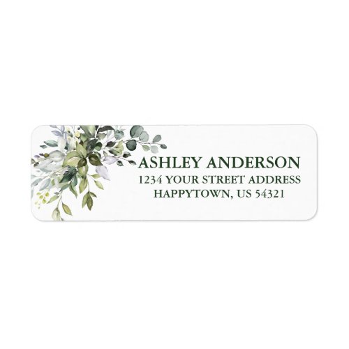 Watercolor Greenery Return Address Green Label