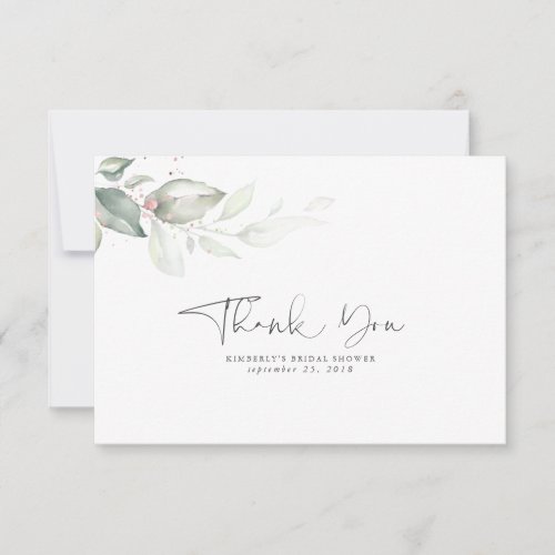 Watercolor Greenery Rose Gold Leaves Thank You