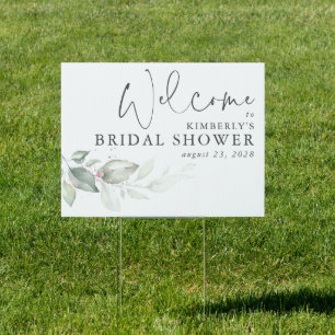 Watercolor Greenery Rose Gold Leaves Welcome Sign