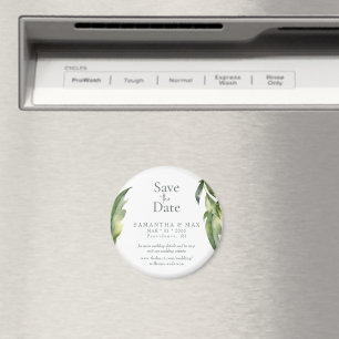 Watercolor Greenery Round Save the Date Wedding Magnet