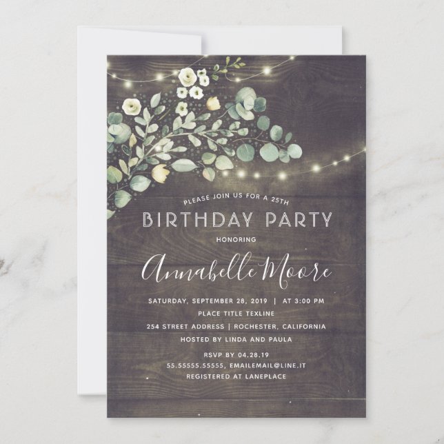 Watercolor Greenery Rustic Country Birthday Party Invitation (Front)