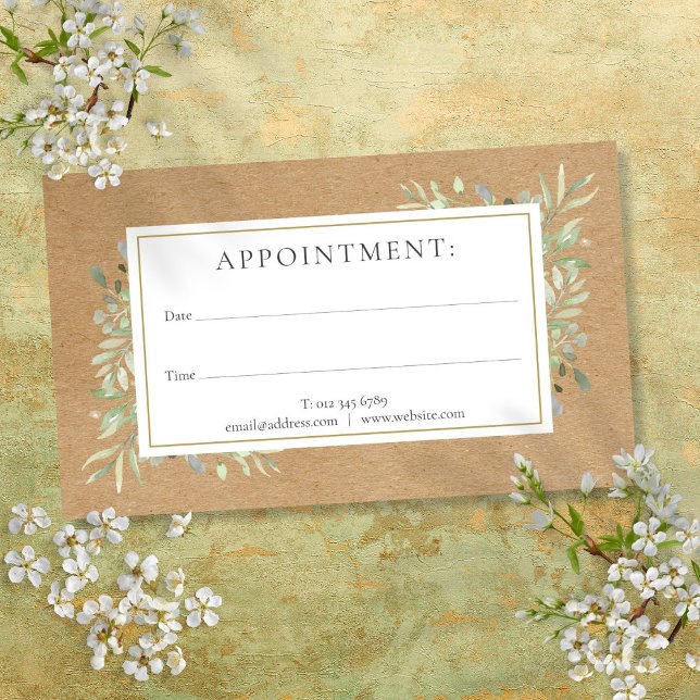 Watercolor Greenery Rustic Kraft Appointment Card (Watercolor Greenery Rustic Kraft Appointment Card)