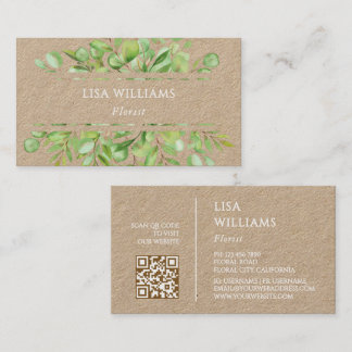 Watercolor Greenery Rustic  | QR Code Business Card