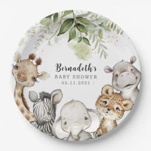 Watercolor Greenery Safari Animals Baby Shower Paper Plates