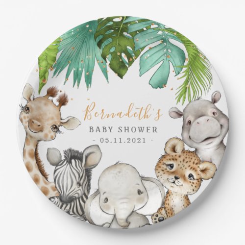 Watercolor Greenery Safari Animals  Baby Shower Paper Plates